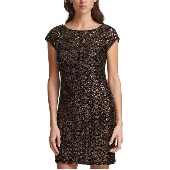 Eliza J Black & Gold Sequin Cocktail Dress NWT Women’s 14 EJ3M7111 - Picture 2 of 10